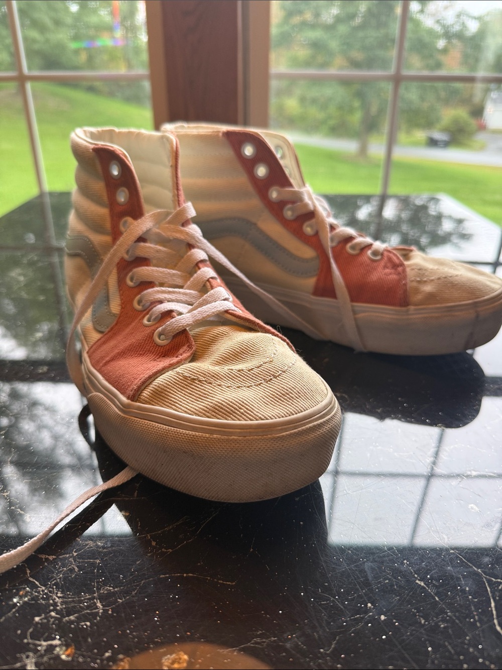 Vans High-Top Canvas Sneakers in Cream and Coral Pink